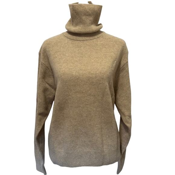 Uniqlo Wool Funnel Turtleneck Sweater size M NEW Tan Slouch Shoulder - Picture 1 of 9